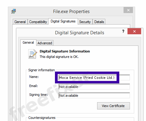 Screenshot of the Moca Service (Fried Cookie Ltd.) certificate